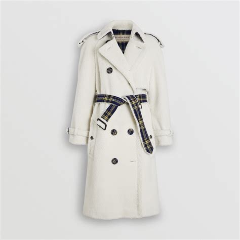 burberry white tartan-lined shearling trench coat|Women’s Trench Coats .